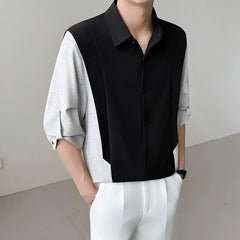 Threebooy Patchwork Mid Sleeve Shirt mens Novel Design High Quality Cool Comfort Fabric Summer Fashion Trendy Menswear