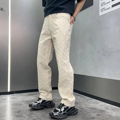 Threebooy Vintage Jacquard Jeans Men's Street American Straight Wide-leg Jeans Streetwear Loose Pants Y2K Fashion Pantalones Hombre
