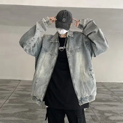 Threebooy High Street Denim Jacket Trendy Brand Men Handsome High-end Jacket