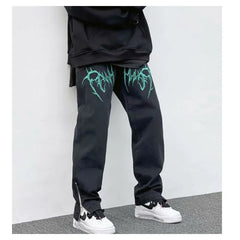 Threebooy HIP HOP Letter Oversize Jeans Trendyol Youth Scratches Print Men Trends Clothes Woman Baggy Pants Korean Clothing Casual Streetwear
