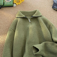 Threebooy Autumn Winter New Fashion Long Sleeve Stand Up Collar with Half Zipper Sweaters Men's Clothing Casual All-match Knitting Tops