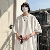 Threebooy Cotton Patchwork Line Summer T-shirt Men's Loose Short-sleeved Casual Tee Shirt Couple O Neck Solid Color Oversize T shirt