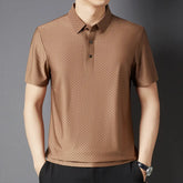 Threebooy Summer Men's Short-sleeved Polo Shirt Thin Style Loose Fit Fashionable Urban Business Casual Ropa Para Hombre Waffle Grid