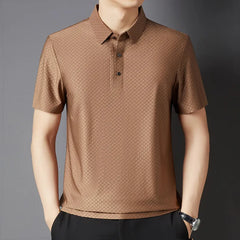 Threebooy Summer Men's Short-sleeved Polo Shirt Thin Style Loose Fit Fashionable Urban Business Casual Ropa Para Hombre Waffle Grid