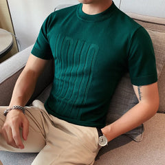 Threebooy New Summer Men's Short Sleeve Solid Color T shirt Round Collar British Slim Casual Fashion Knit T-Shirts S-3XL