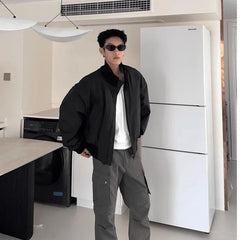 Threebooy High Street Stand Collar Baseball Jacket Cotton Men's High Street Versatile Bread Pilot's Premium Jacket