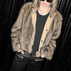 Threebooy Mens Warm And Thick Autumn And Winter Cold-Proof Jacket New Style Fashion Imitation Fur Coat Short Y2k Trend Street Jacket Men