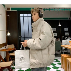 Threebooy PU leather cotton jacket winter metal fly button winter high-end men's clothing American style cotton jacket