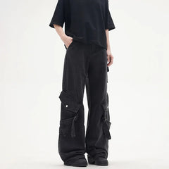 Threebooy Y2K Streetwear Black Multi Pockets Baggy Jeans Cargo Pants For Men Designer Clothes Straight Trousers Pantalon Homme