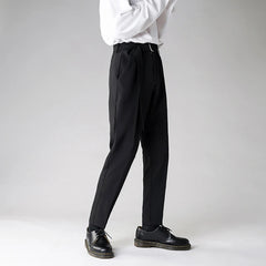 Threebooy Men's Tide Loose Casual Pants Solid Color Trousers Business Design Cotton Formal Black Suit Pants Large Size 28-38