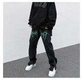 Threebooy HIP HOP Letter Oversize Jeans Trendyol Youth Scratches Print Men Trends Clothes Woman Baggy Pants Korean Clothing Casual Streetwear