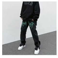 Threebooy HIP HOP Letter Oversize Jeans Trendyol Youth Scratches Print Men Trends Clothes Woman Baggy Pants Korean Clothing Casual Streetwear