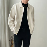 Threebooy Autumn Men's Button Harajuku Retro Jacket Casual Korean Streetwear Turn-down Collar Long Sleeve Coat Luxury Clothing