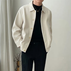 Threebooy Autumn Men's Button Harajuku Retro Jacket Casual Korean Streetwear Turn-down Collar  Long Sleeve Coat Luxury Clothing