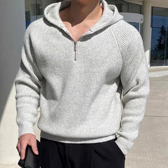 Threebooy Mens Casual Knitted Hoodie 2024 New Autumn Winter Genderless Loose Soft Comfortable Solid Color Knitted Hooded Sweatshirt Unisex