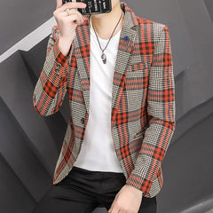 Threebooy New Men's Suit Jacket Spring Autumn Street Men's Plaid Suit Jacket Casual Business Brand Clothing Men Slim Blazer Masculino