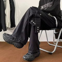 Threebooy Fashionable Trendy Artistic Solid Color Straight-leg Casual Pants Loose Hip Hop Style For Men Spring Autumn Youth Trend