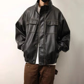 Threebooy Mens Leather Ins Trendy Brand American Windproof Motorcycle Leather Jacket Winter Casual Outdoor Versatile Jacket y2k Clothes