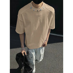 Threebooy Tshirt Men Slim Fit Solid Color Round Neck t Shirt Button trim Summer Casual Tee Shirt Lightweight Breathable Cotton Fashion Top