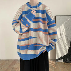 Threebooy New Popular Autumn Winter Chic Pattern Pullover Sweater High Quality Casual Round Neck Knitted Sweater Men's Lazy Pullover
