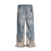 Threebooy High Street 3D Digital Print Casual Baggy Jeans for Men Wide Leg Straight Patchwork Loose Denim Trousers Oversized Cargo Pants