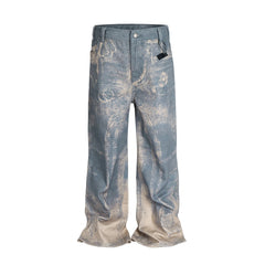 Threebooy High Street 3D Digital Print Casual Baggy Jeans for Men Wide Leg Straight Patchwork Loose Denim Trousers Oversized Cargo Pants