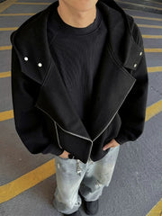 Threebooy Men's Oversized Hoodie Irregular Double Zipper Heavyweight Streetwear Loose Fit Fall Jacket