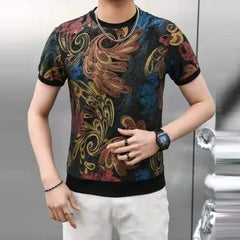 Threebooy Colorful Printed T-shirt for Men Summer Short Sleeve Casual T-shirts O-neck Tops Tees Mesh Breathable Streetwear Social T-shirts