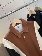Threebooy Retro College Style Design Autumn Men Women Trendy Contrasting Color Splicing Lapel Long-sleeved Versatile POLO Shirt Sweatshirt