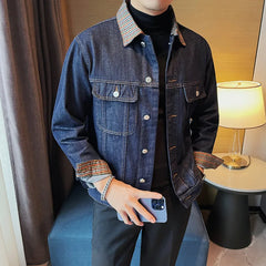 Threebooy Men's Spring High-quality Casual Denim Jackets/Male Fashion Plaid Business Denim Coat/Man Winter Streetwear Men 3XL-M