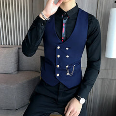 Threebooy Slim Fit Men Vest with Double Breasted One Piece Custom Male Suit Wasitcoat Peaked Lapel Wedding Gromsmen Waist Coat New