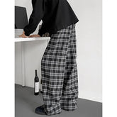 Threebooy Summer Casual Pants Men Oversized Plaid Pants Men Streetwear Hip-hop Loose Wide Leg Pants Mens Vintage Trousers Plus Size 5XL