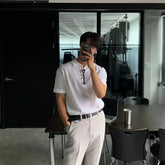 Threebooy Vintage Japanese Style Simple Knit Polo Shirt For Men Trendy Brand Ins Casual Lapel Loose Fit Short Sleeve T-shirt