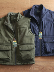 Threebooy Functional Workwear Vest Men Winter Outdoor Windproof Water-proof Plus Velvet Thickened Warm Standing Collar Fleece Waistcoat