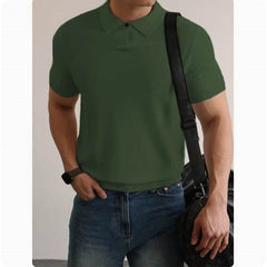 Threebooy New Men's Clothing Light Luxury Business Polo Shirt Casual Slim-fit Knitted Solid Color Short Sleeve T-shirt High Quality Tops