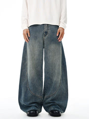 Threebooy Baggy Classic Jeans Men's Vintage Wash Cotton Wide-leg Denim Pants Loose Fashion Spliced Streetwear Trendy Hip-hop Y2K Trousers