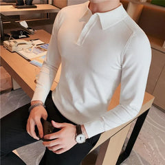 Threebooy Men Spring High Quality Casual Knitting Shirts/Male Slim Fit Fashion Long Sleeve Polo Shirts Tops Plus Size S-3XL