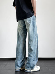 Threebooy Summer Jeans for Men Korean Style Lightweight Lyocell Cotton Straight Denim Pants High Street Y2K Wide Leg Jeans Trousers