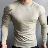 Threebooy Mens T-Shirt Stretch Gym Sports T-Shirt Fashion All-Match Solid Color Tight Fitness Comfort Long-Sleeved Top Men'S Clothing