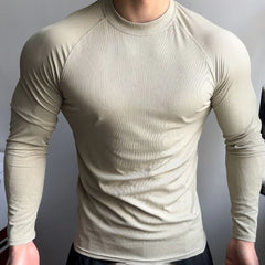 Threebooy Mens T-Shirt Stretch Gym Sports T-Shirt Fashion All-Match Solid Color Tight Fitness Comfort Long-Sleeved Top Men'S Clothing