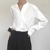 Threebooy Spring Clothing Men's Casual Collarless Texture Solid Color Shirts Korean Vintage Buttons Long Sleeve Luxury Irregural