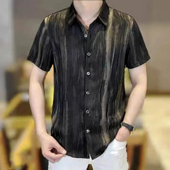 Threebooy High Quality Ice Silk Shirt for Men Summer Short Sleeve Tie Dye Lapel Casual Shirt Versatile Streetwear Social Men Clothing