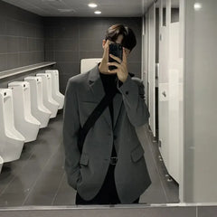 Threebooy Plus Big Size Coat Long Men's Suit Jackets Oversize Male Blazer Black Clothing Menswear Premium Korean Style Clothes
