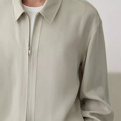 Threebooy Spring Men's Clothing Luxury Drooping Zipper Shirts Retro Premium Long-sleeved Solid Color Korean Popular Business Leisure