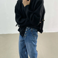 Threebooy Y2K Winter Thick High Neck Sweater Men with Loose Temperament Base Wool Knitted Cardigan