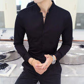 Threebooy New Style Male Casual Dress Spring Long Sleeve Shirts/Men's High Quality Stand Collar Business Shirts/Plus Size S-5XL
