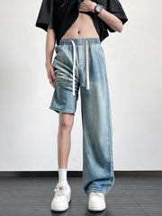 Threebooy Summer Jeans for Men Korean Style Lightweight Lyocell Cotton Straight Denim Pants High Street Y2K Wide Leg Jeans Trousers