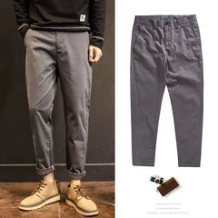 Threebooy Korean Cotton Casual Pants Men Spring Summer Cropped Pants Straight Leg Pants Business Men's Elegant Simple Trousers