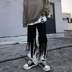 Threebooy Hip-hop Black Trousers Loose Large Size High Street Fashion Brand Men and Women Floor-length Straight Jeans