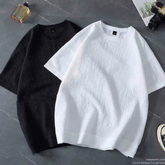 Threebooy Plus Size Ice Silk Thin Solid Harajuku Tops Men's Summer Short Sleeve Loose Simplicity Casual T Shirts Fashion Trend Men Clothes